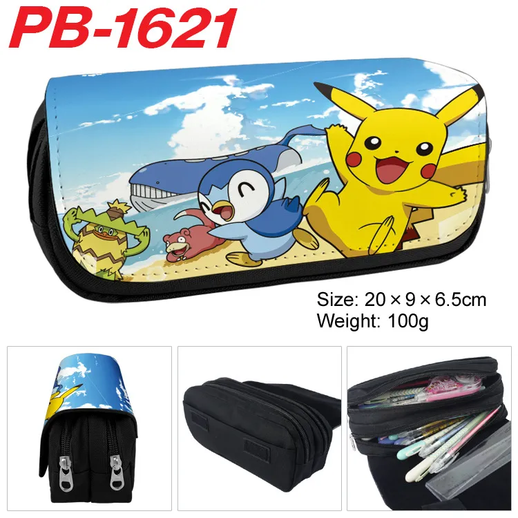 Pokémon Inspired Double Zipper Pencil Case – Large Capacity 2-in-1 Stationery Bag & Wallet Combo, Cute Pikachu Cartoon Pencil Pouch with Card Slots & Coin Pocket for School, Students & Fans